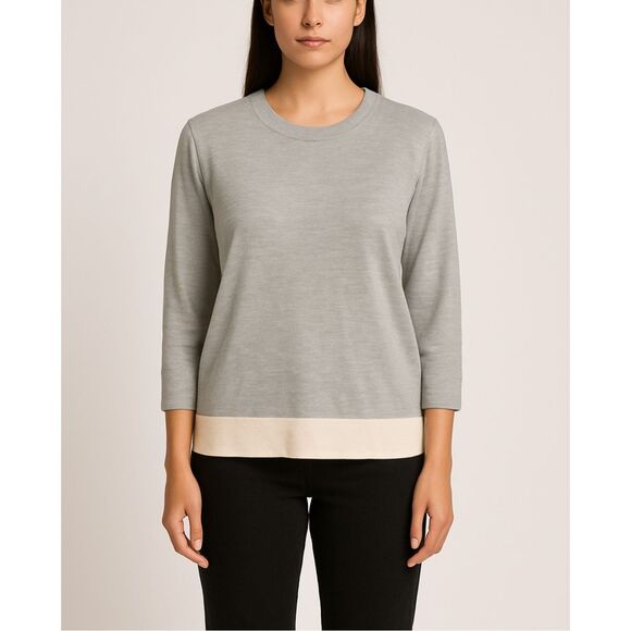 Maus & Hoffman Gray Cream Cashmere Silk 3/4 Sleeve Sweater Top L - Picture 1 of 11